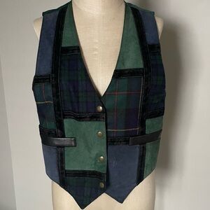 Learsi vintage green and blue suede plaid 
patchwork vest size S